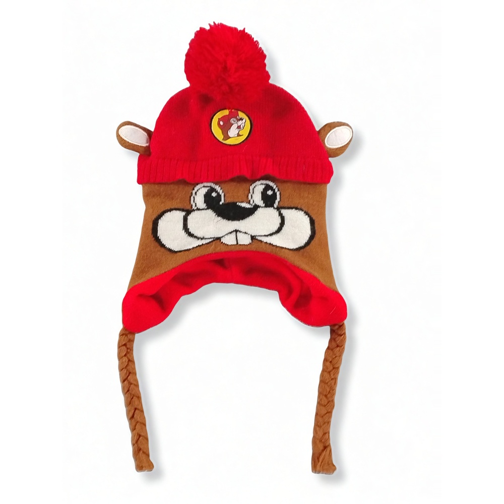 Streetwear Gorpcore Buc-ee's Beaver Face Beanie Hat Earflap Tassel Pom Knit